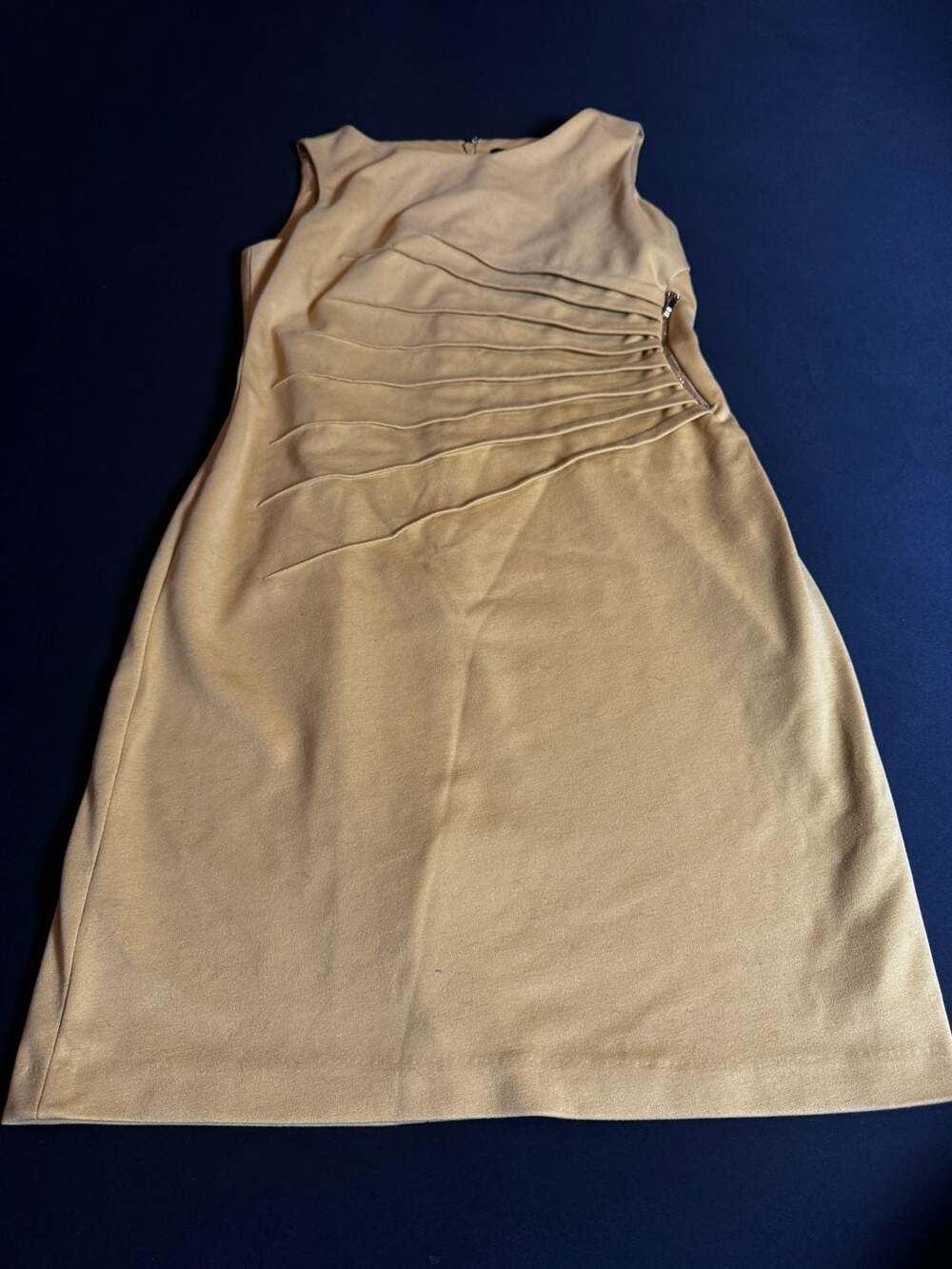 Ivanka Trump Mustard Yellow Sunburst Pleated Sheath Dress Size 10